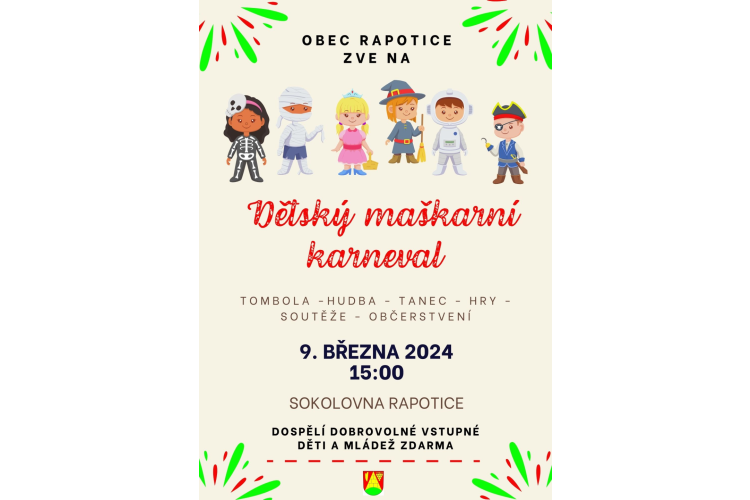 Dětský maškarní karneval 9. března 2024 v 15:00